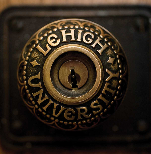 A photo of an ornately-designed Lehigh doorknob.